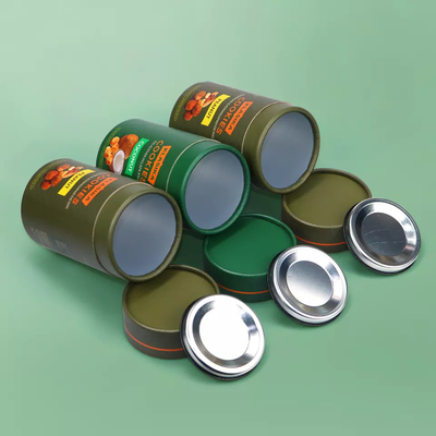 Contenitore rotondo in polvere di cartone ecologico per biscotti, chicchi di caffè, tubo di carta per alimenti con coperchio in metallo