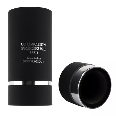 Imballaggio per tubo di profumo rotondo nero con parte superiore piatta con inserto in EVA Imballaggio per tubo cosmetico con stampaggio d'argento