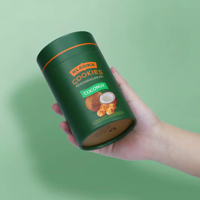Contenitore rotondo in polvere di cartone ecologico per biscotti, chicchi di caffè, tubo di carta per alimenti con coperchio in metallo