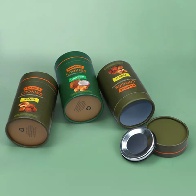 Contenitore rotondo in polvere di cartone ecologico per biscotti, chicchi di caffè, tubo di carta per alimenti con coperchio in metallo