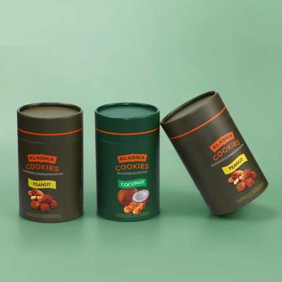 Contenitore rotondo in polvere di cartone ecologico per biscotti, chicchi di caffè, tubo di carta per alimenti con coperchio in metallo