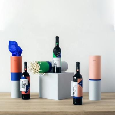 Scatola di presentazione della bottiglia di vino di CMYK, contenitori di vino del cartone del cilindro